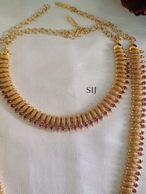 Imitation Gold Plated Pink Stone Semi Bridal Set