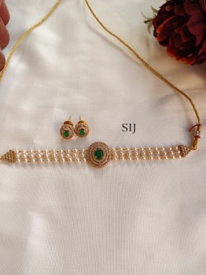 Imitation Green White Stones Pearl Choker