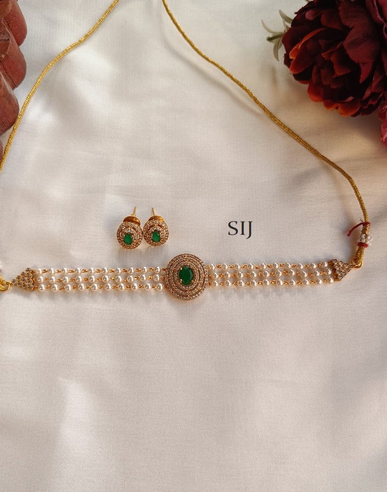 Imitation Green White Stones Pearl Choker