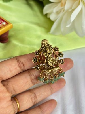 Antique Finish Beaded Drop Krishna Pendant