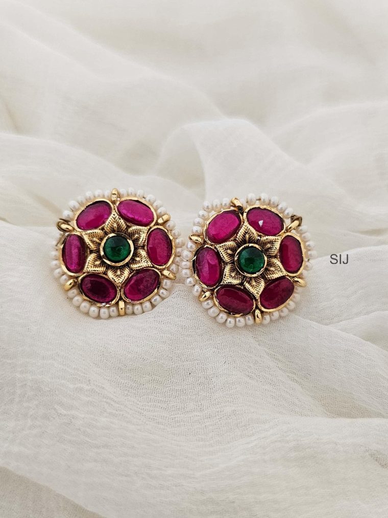 Antique Gold Finish Floral Stud Earrings