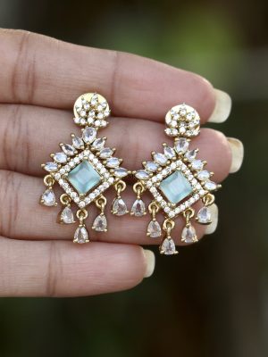 Artificial Baby Pink &Mint Green Stones Earrings