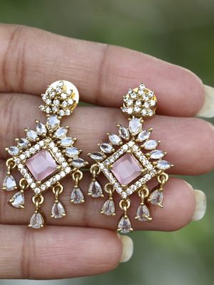 Artificial Baby Pink &Mint Green Stones Earrings