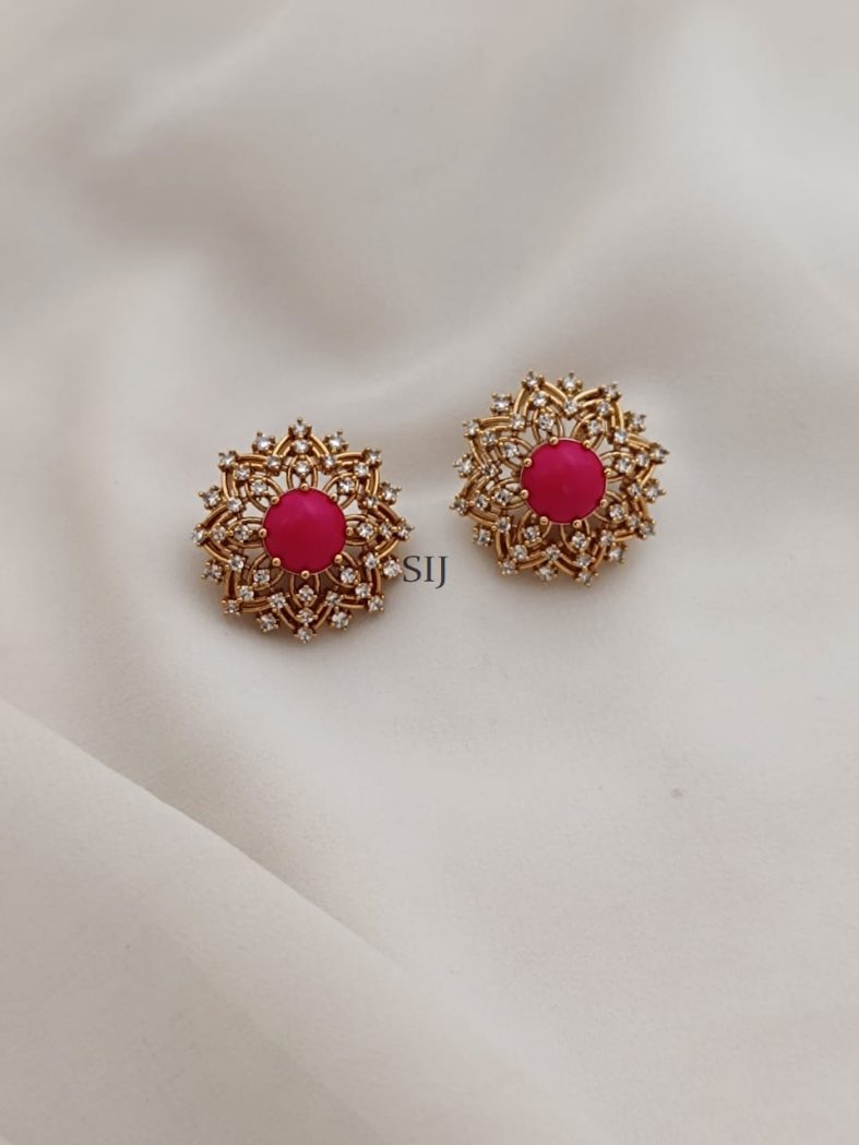 Artificial Coral CZ Earrings