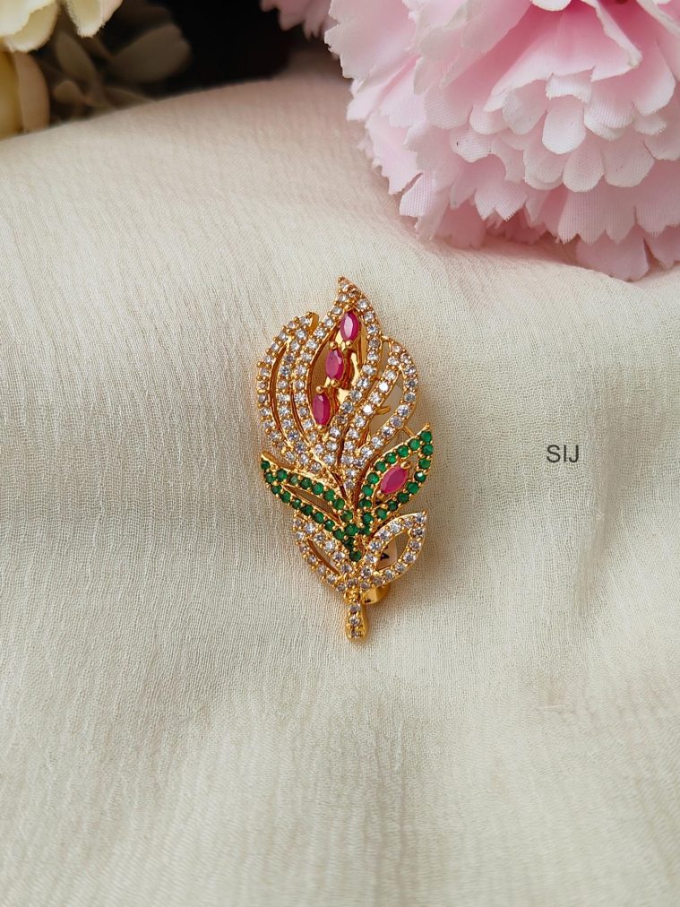 Artificial Leaf Design AD Stone Saree Pin