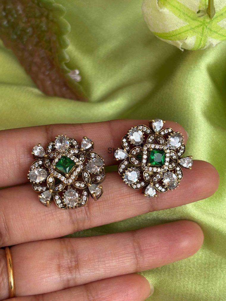 Artificial Massonite Green Stone Victorian Earrings