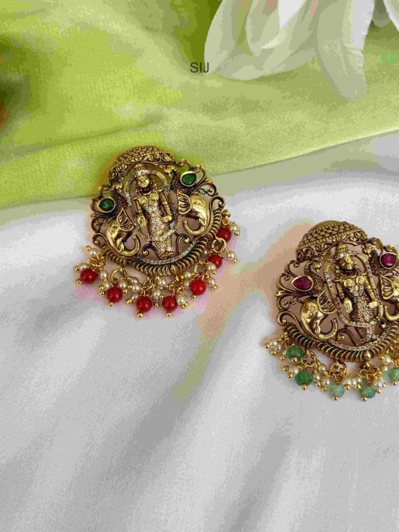 Balaji & Dual Elephant Green and Red Pearl Pendant