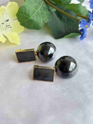 Black Color Big Pearl Drop Earrings