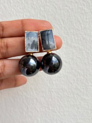 Black Color Big Pearl Drop Earrings