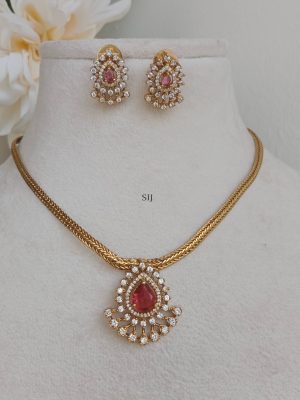 Chain With Ruby And AD Stones Pendant