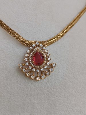 Chain With Ruby And AD Stones Pendant