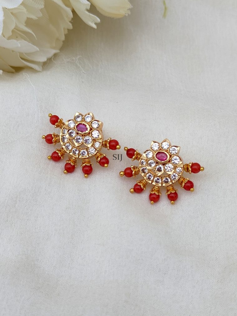 Coral Studded Chand Bali Ear Studs