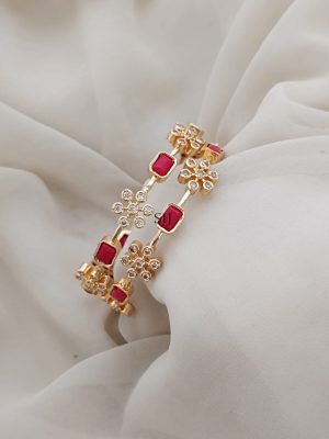 Coral Studded White Stones Bangles