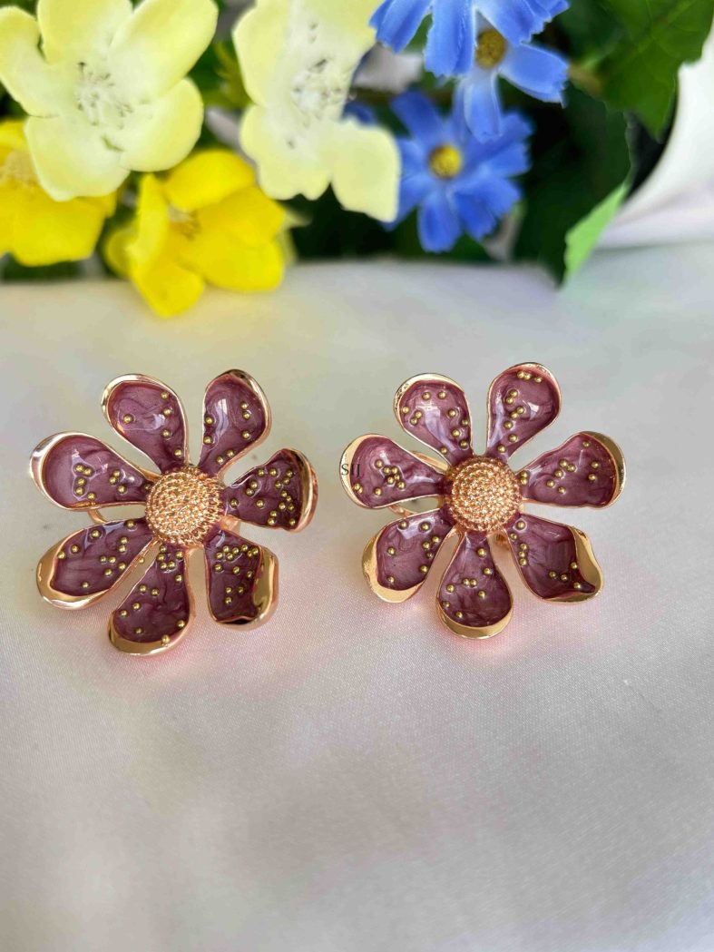 Dark Purple Color Flower Design Earrings