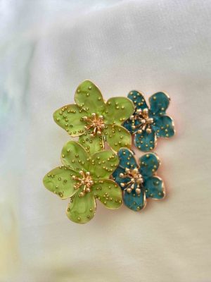 Double Flower Earrings With Gold Finish Dots