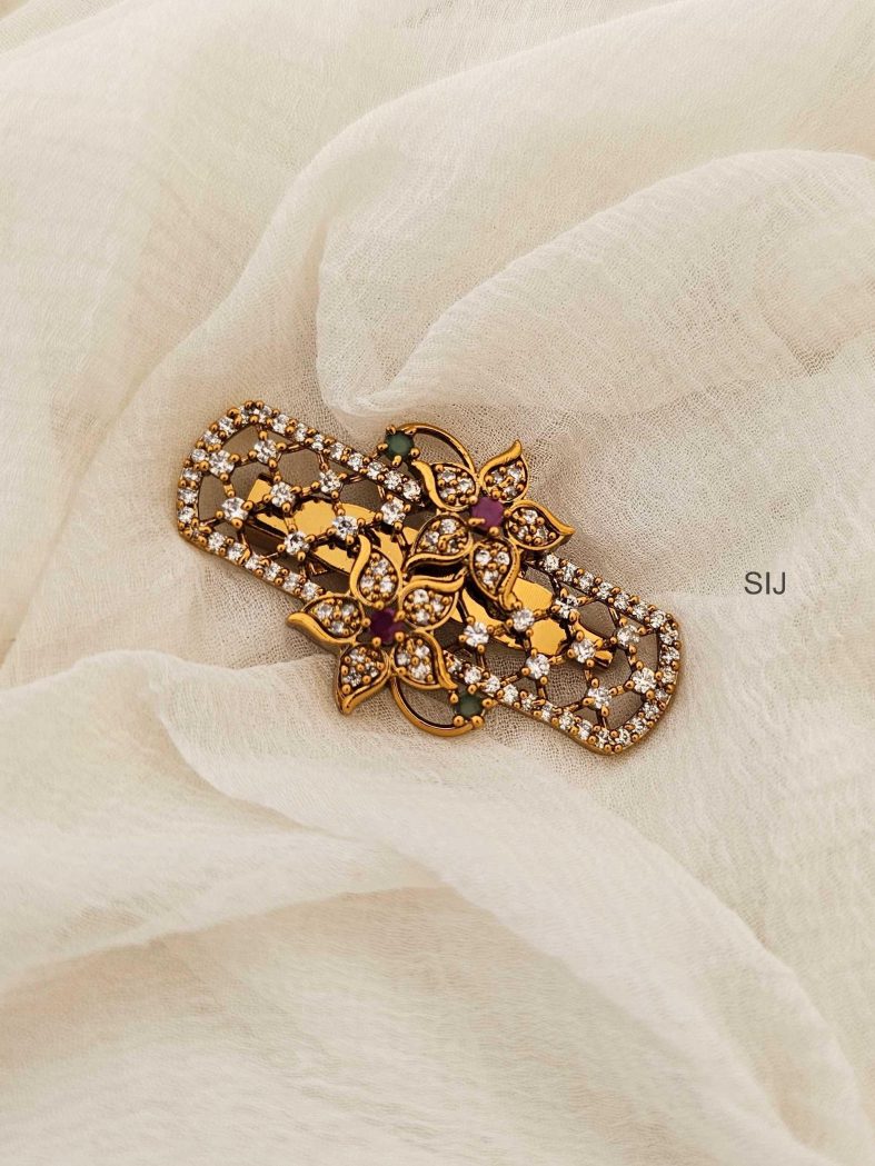 Dual Flower CZ Stones Saree Pin