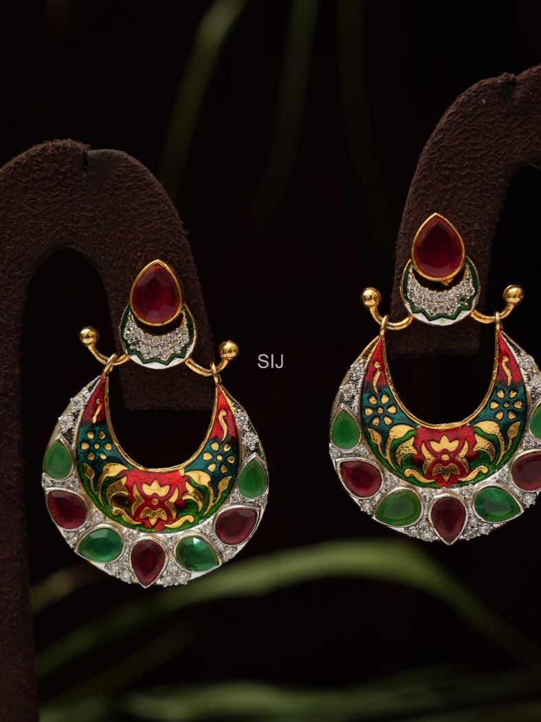 Enamel Zicron Chandbali Earrings