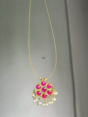 Flower &Chakra Design Jadau Pendant Invisible Necklace