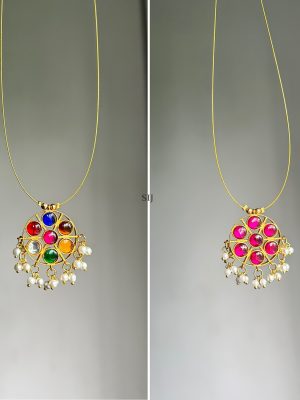 Flower &Chakra Design Jadau Pendant Invisible Necklace