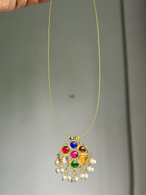 Flower &Chakra Design Jadau Pendant Invisible Necklace