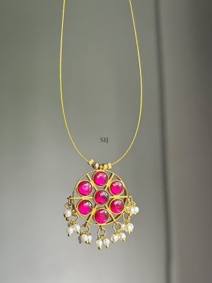 Flower &Chakra Design Jadau Pendant Invisible Necklace