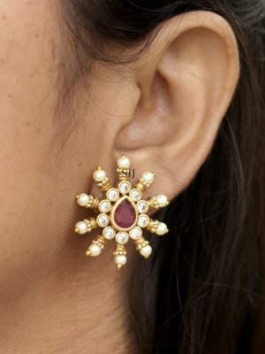 Gold Finish Aachal Sparkle Ear-Studs