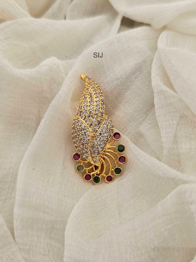 Gold Finish CZ Stones Saree Pin