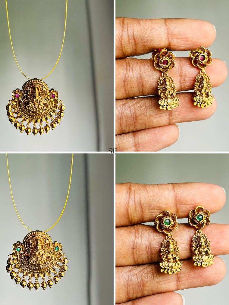 Gold Finish Goddess Lakshmi Invisible Necklace set