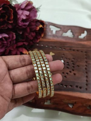 Gold Finish Kundan Bangles Set Of 4