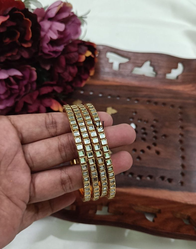 Gold Finish Kundan Bangles Set Of 4