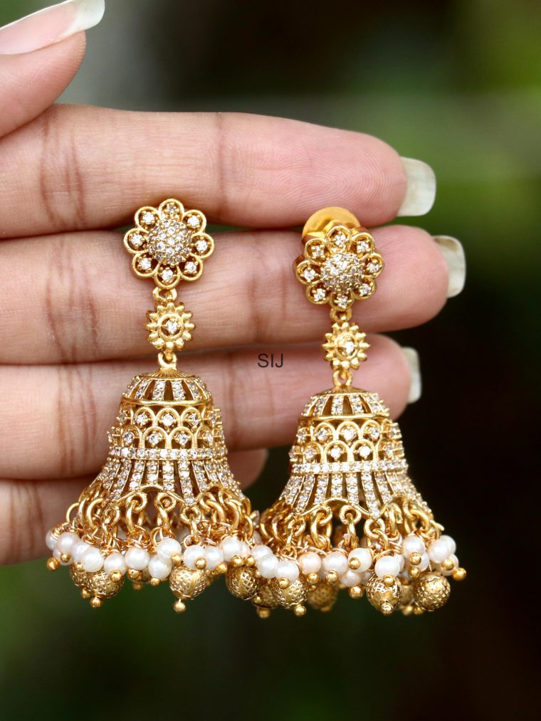 Gold Finish Meenakshi Drop Jhumkas