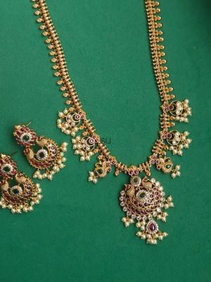 Gold Finish Peacock Design Long Haram