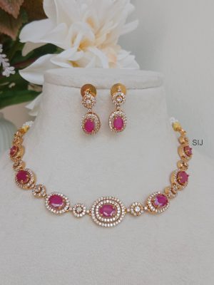 Gold Finish Ruby and AD Stone Necklace Set