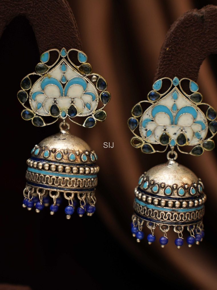 Gold Plated Blue Oxidised Earrings