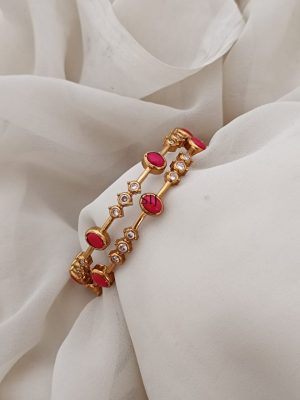 Gold Plated Coral Matt CZ Bangles