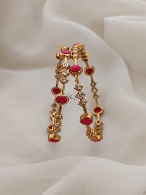 Gold Plated Coral Matt CZ Bangles