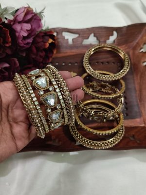 Gold Plated Kundan Bangle Set