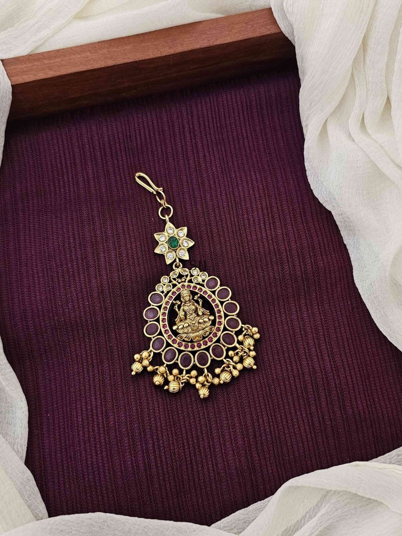 Gold Plated Lakshmi Studded Maang Tikka