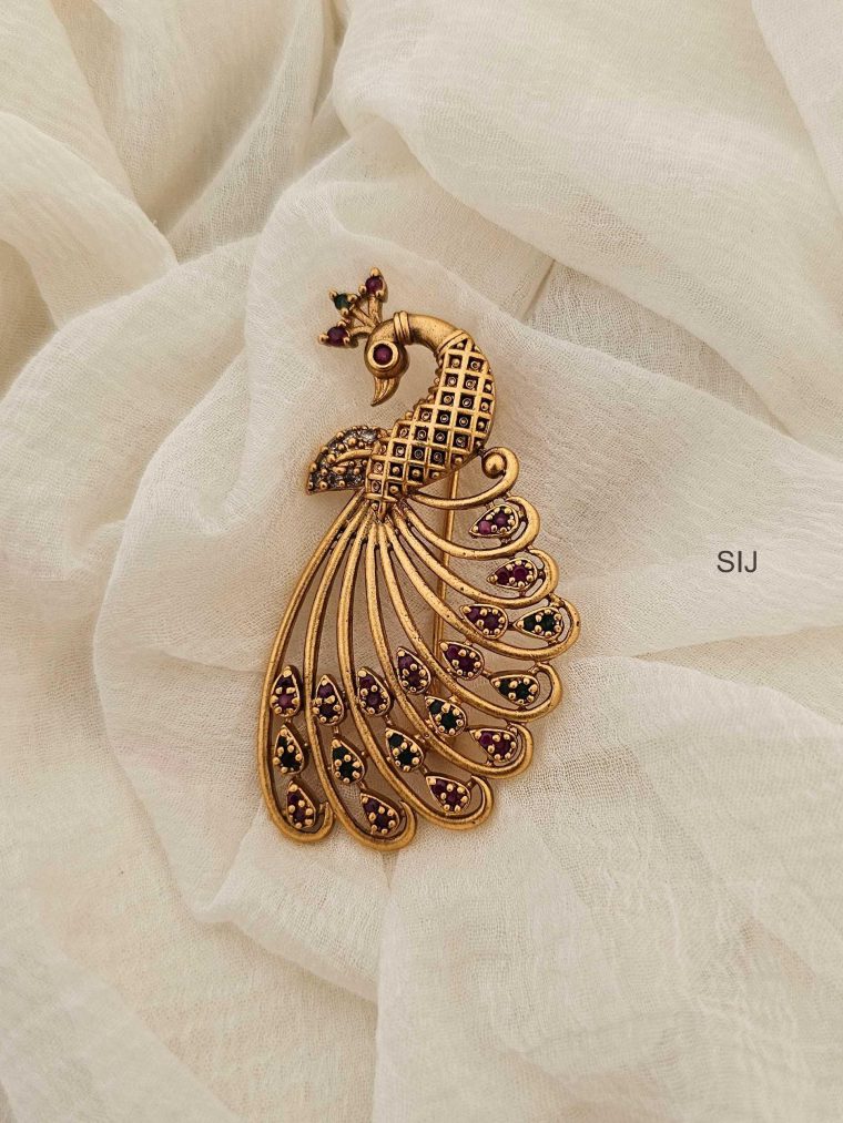 Gold Plated Peacock Design Saree Pin