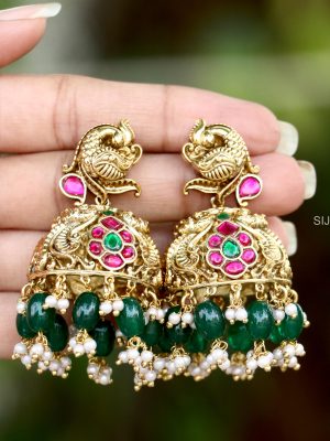 Gold Plated Peacock Pearl Jhumkas