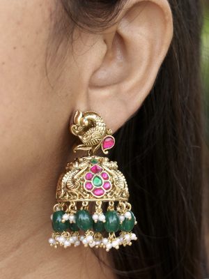 Gold Plated Peacock Pearl Jhumkas