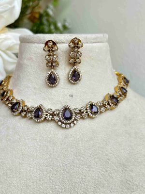 Gold Plated Purple And Red Stones Necklaces