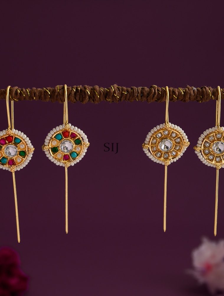 Gold Plated Round Kundan Jadau Ear Cuffs