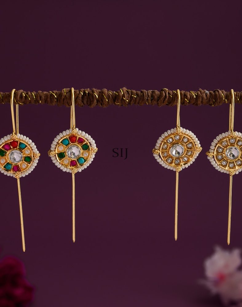 Gold Plated Round Kundan Jadau Ear Cuffs