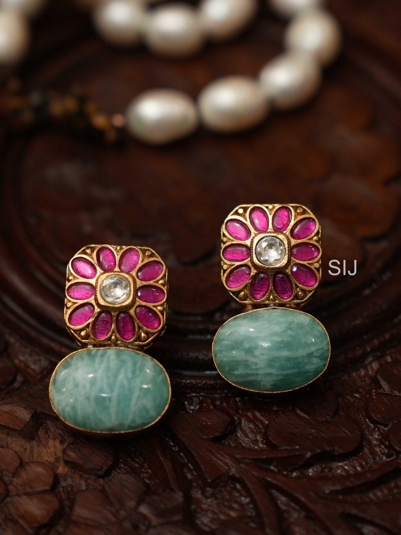 Gold Plated Turquoise Polki Ear Studs