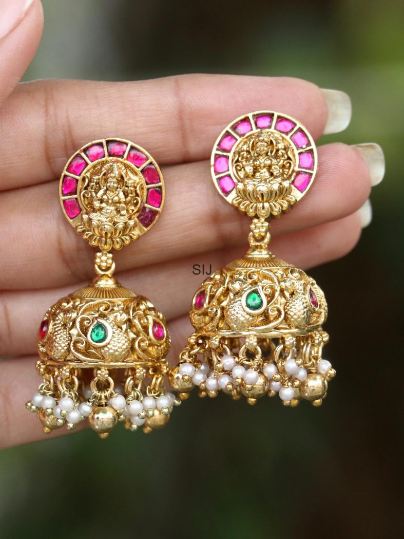 Gold Plated kemp Chandrika Jhumkas