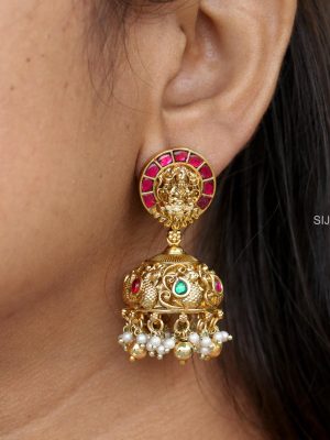 Gold Plated kemp Chandrika Jhumkas