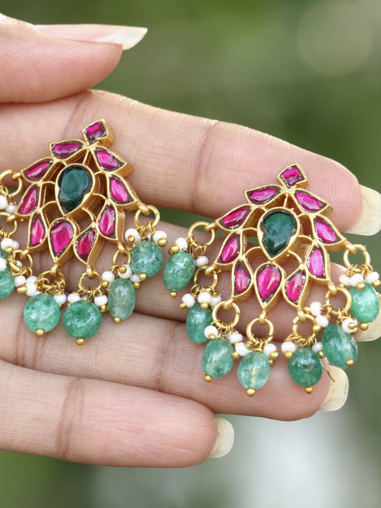 Green Beaded Jadau Kundan Earrings