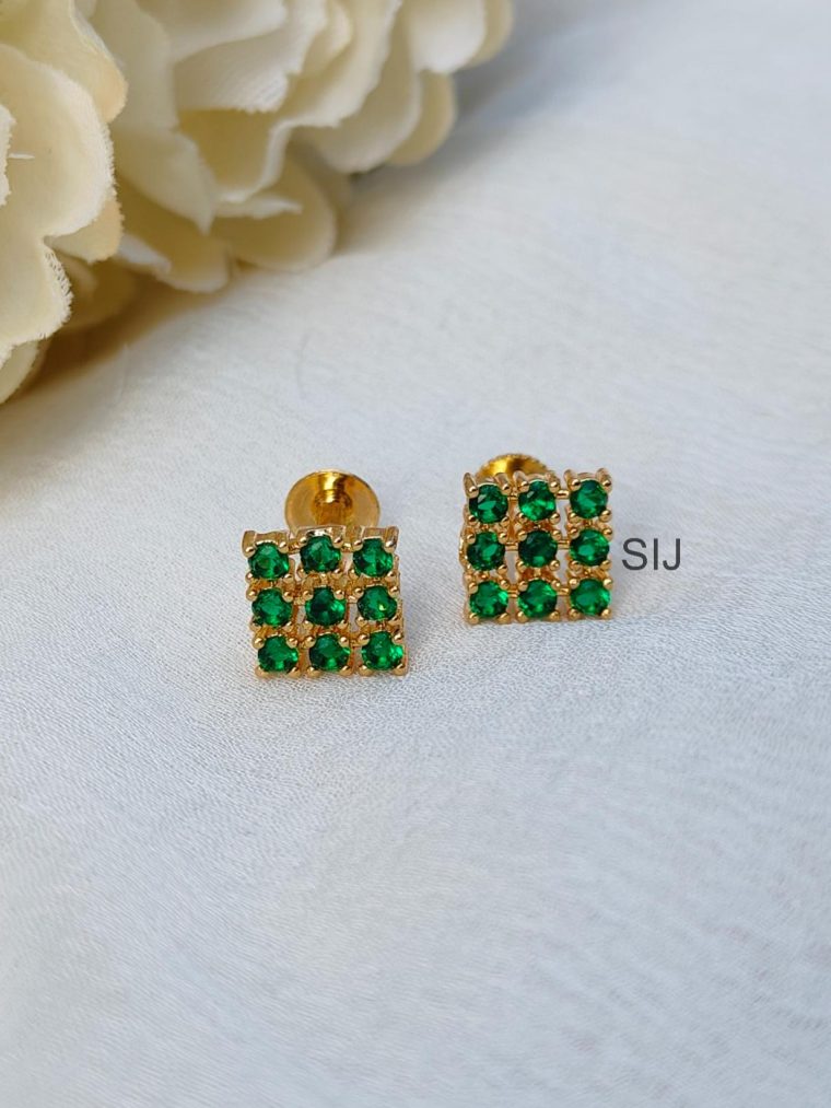 Green Colour Nine Stone Diamond Ear Studs