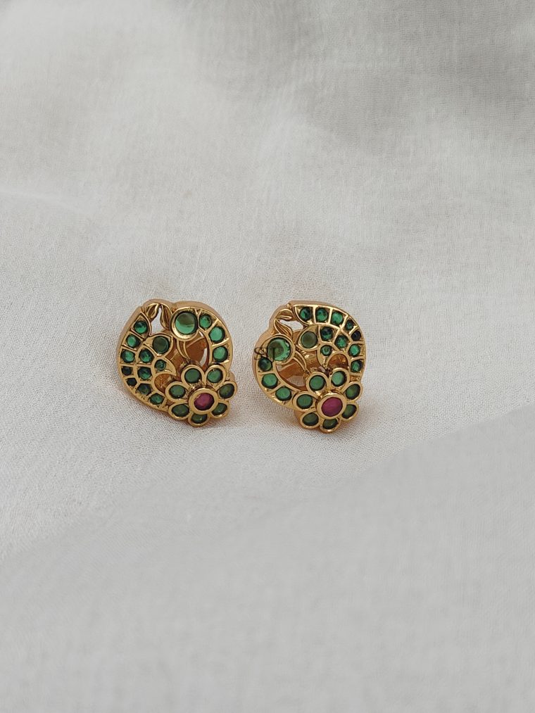 Green Kemp Stones Peacock Design Ear Studs